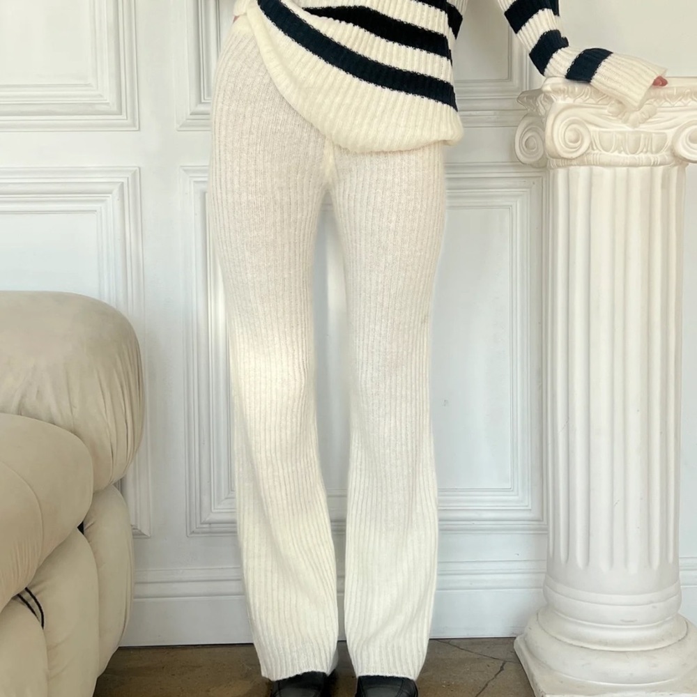 Isalis Alaia Cream Ribbed Knit Pants Size S